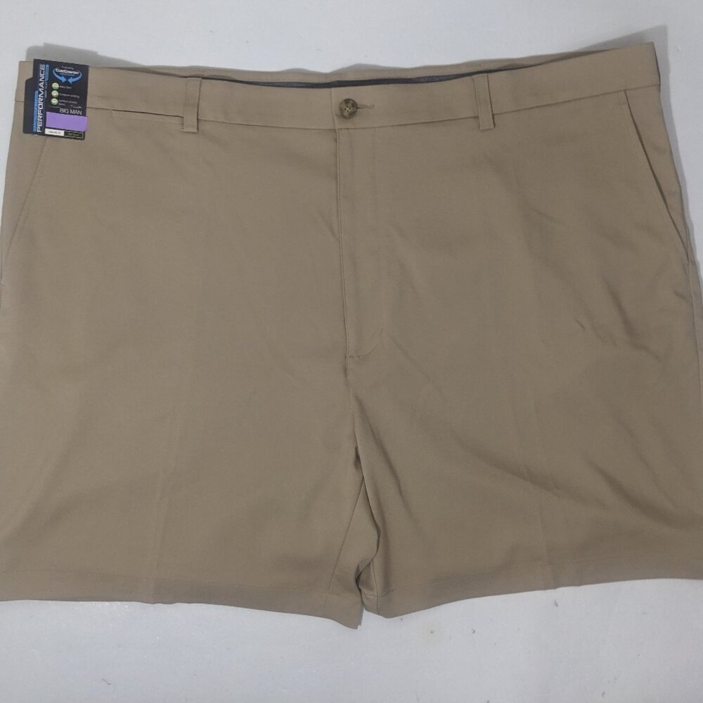 NEW Big Mens Roundtree & Yorke Performance Chino Flat Shorts 9"I Khaki